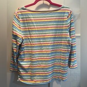 Talbots- Bateau Neck Rainbow Striped 3/4 Sleeve T-Shirt, Size XLP